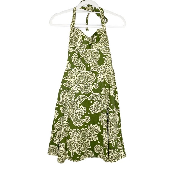 Windsor Sweetheart Green Floral Halter Spring Midi Flare Dress Size Small - Picture 2 of 7